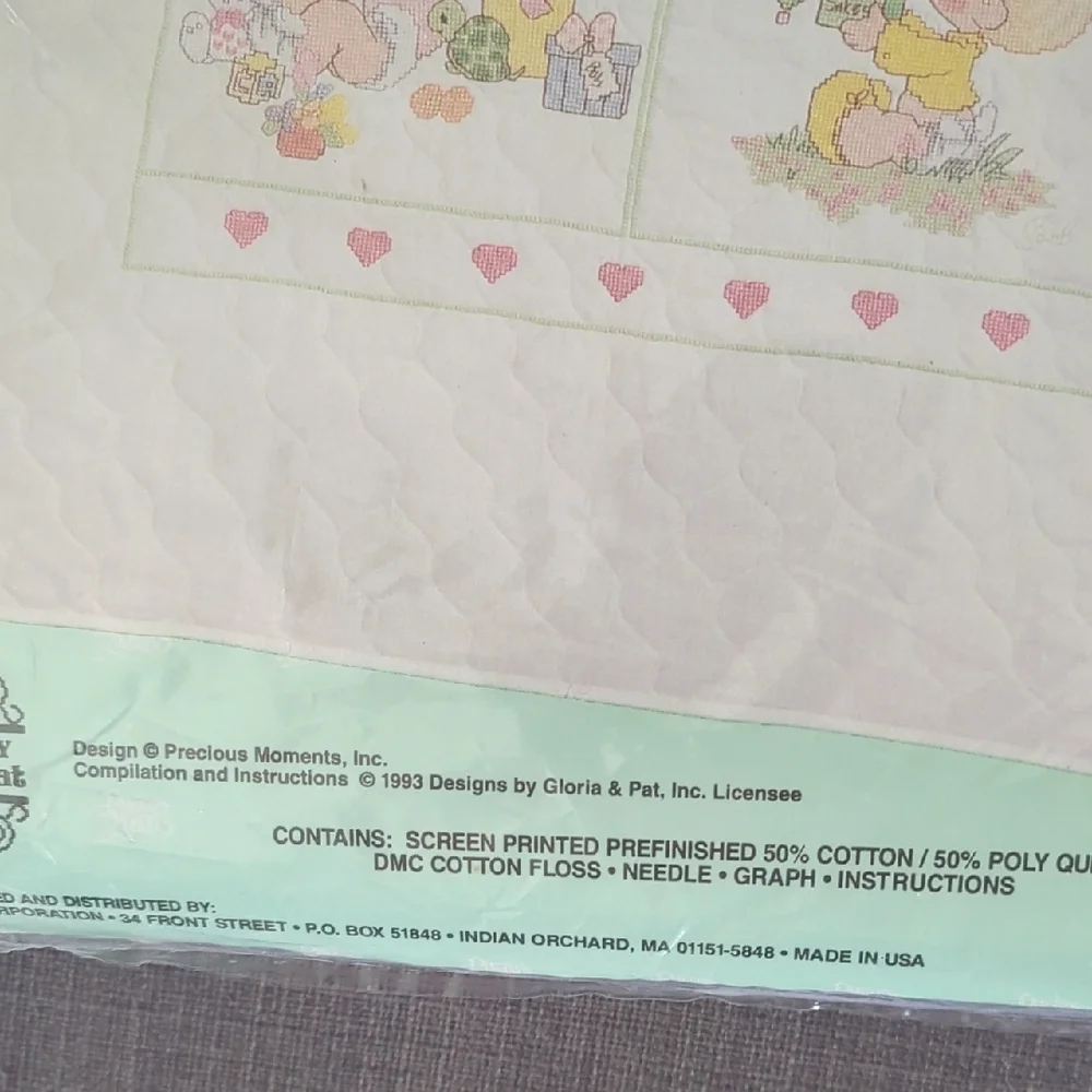 Vintage Precious Moments Pastel Baby Quilt Cross Stitch Kit